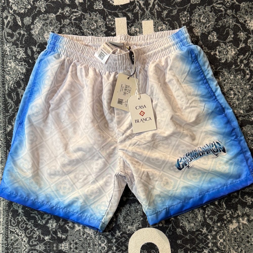 Casa Blanca Men's White & Blue Ombre Swim Trunks